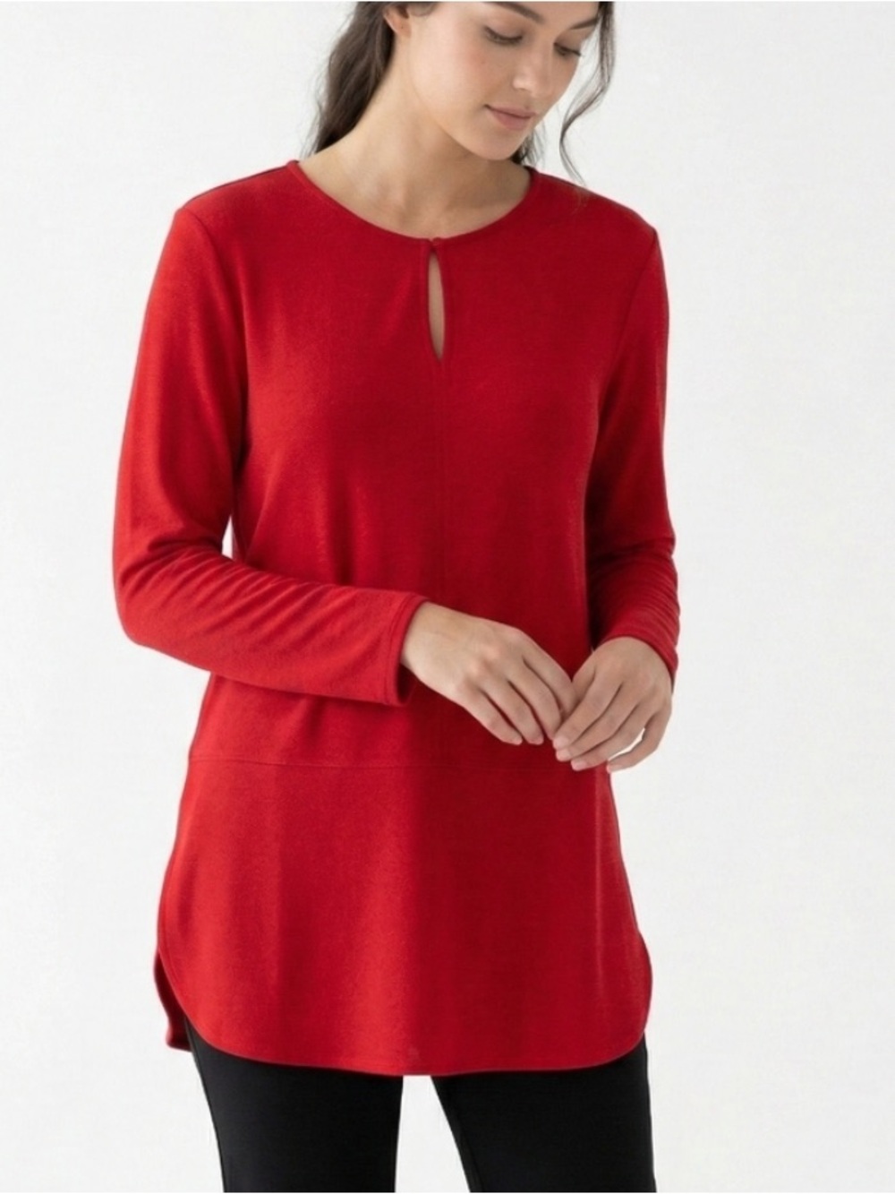 Lauren Ralph Lauren Red Long Sleeve Keyhole Neck Tunic - Large